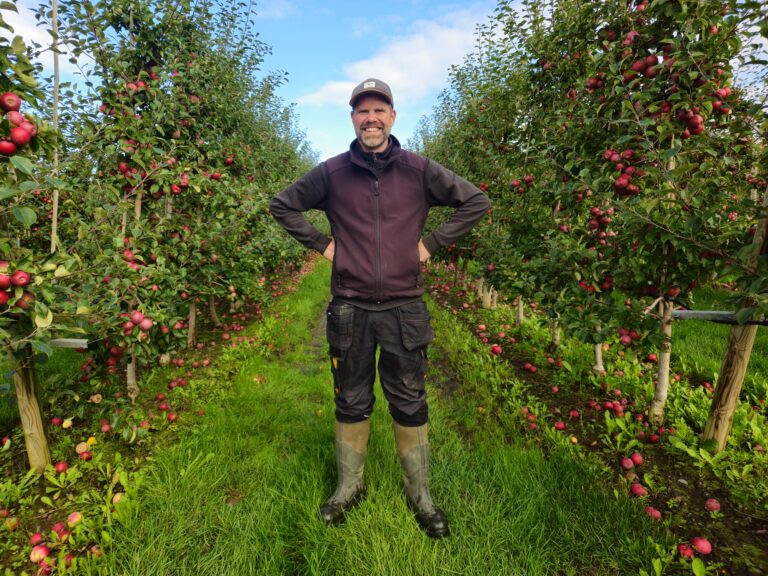 Anstein Freberg har blitt litt av en ekspert på epler siden han plantet de første epletrærne i 2018. (Foto: Unni Kristiansen)